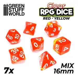 7x Dados Mix 16mm - Rojo/Amarillo Transparente