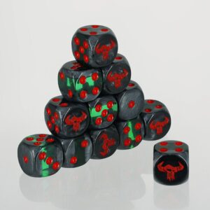 Dados plateado oscuro y verde para jugar Orkos