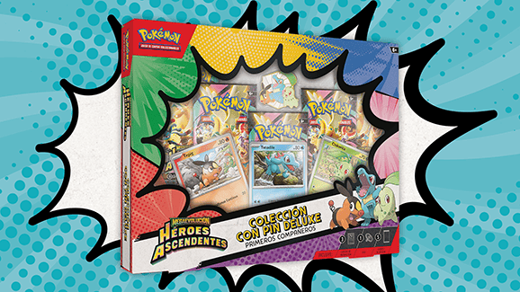 Colección con pin deluxe Primeros Compañeros de Megaevolución-Héroes Ascendentes de JCC Pokémon